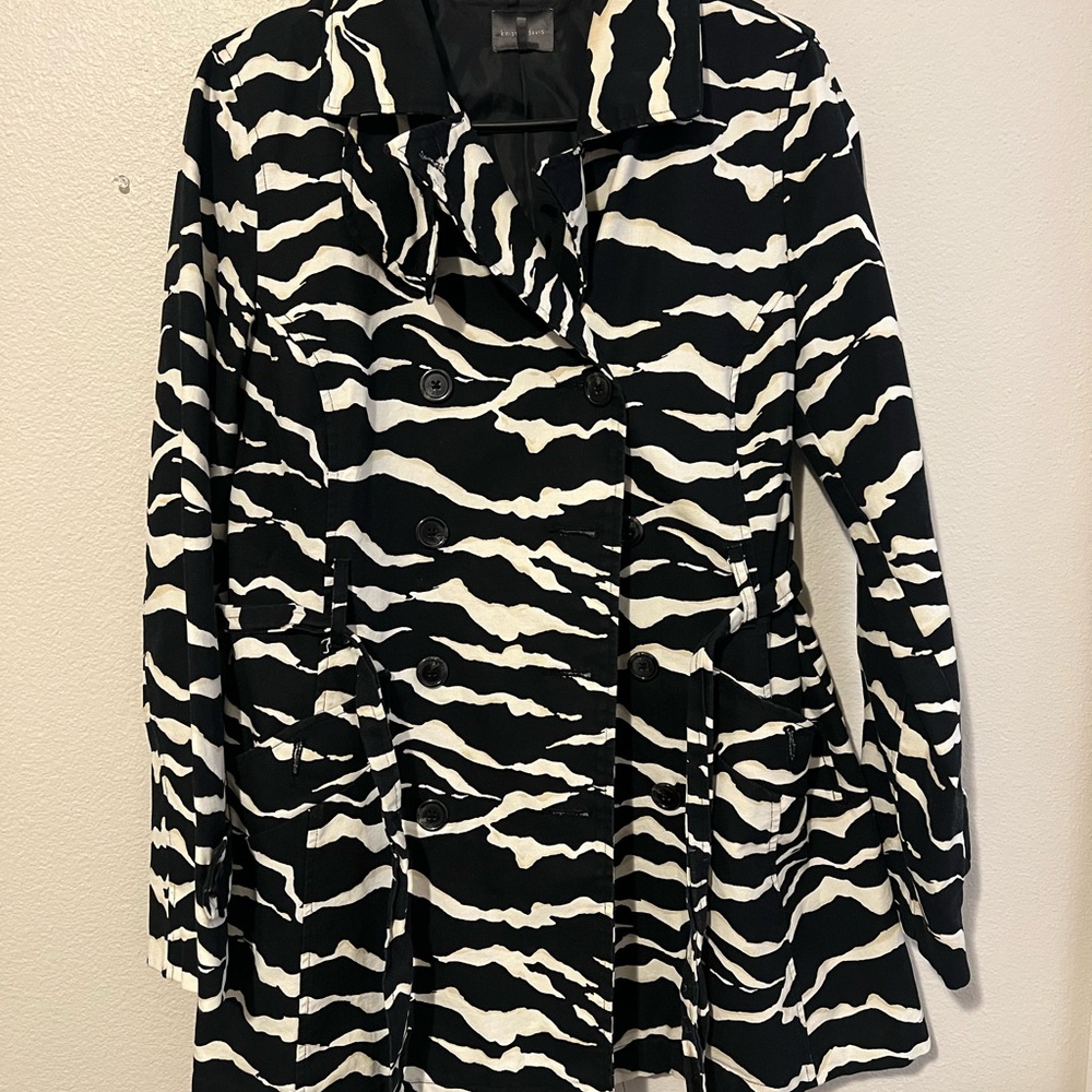 Zebra print Trench Coat Sz S Vintage Kristin Davis Y2k 90s Double Breasted Belt